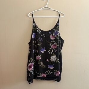 Reitmans Black Floral Print Spaghetti Strap Double Lined Blouse - Size 2X